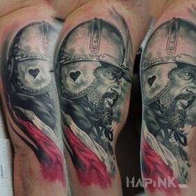 Tattoo Portrait of a hussar on the upper arm motif: characters