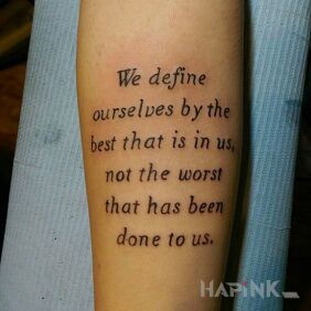 Tattoo How do we define ourselves on a daily basis? on the forearm motif: lettering style: calligraphy