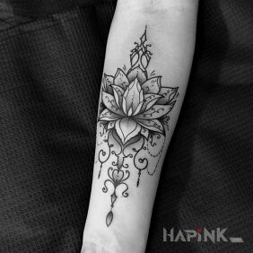 Tattoo Flower / Lotus / Ornaments on the forearm motif: black and gray style: graphic / illustrative