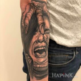 Tattoo Mega on the forearm motif: 3D style: realistic
