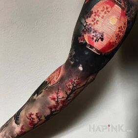 Tattoo Japanese lantern on the forearm motif: colorful style: japanese / irezumi