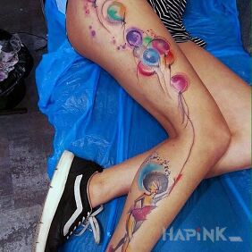 Tattoo Balloons on the leg motif: characters