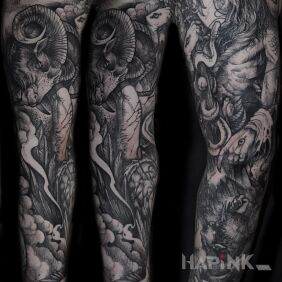 Tattoo The Devil Boruta on the forearm motif: dark style: graphic / illustrative