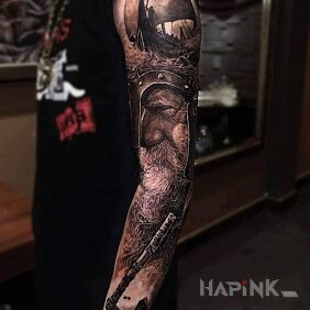 Tattoo Old Viking on the forearm motif: sleeves style: realistic