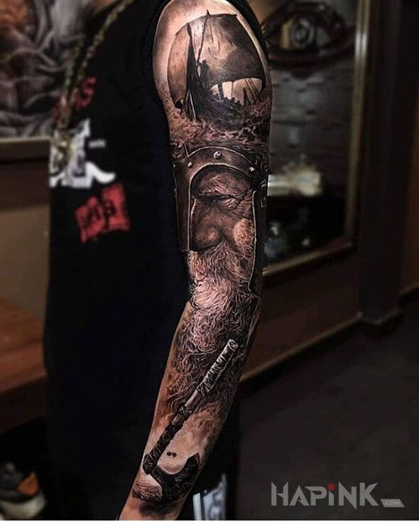 Tattoo Stary wiking in faces motif and realistic style on the forearm