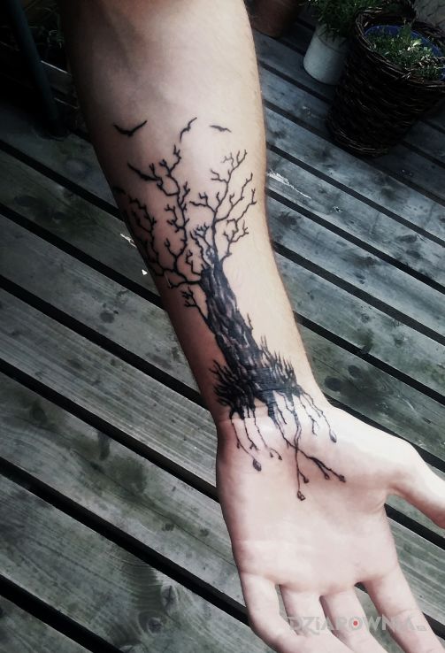 Tatuaż drzewo w motywie pozostałe na dłoni