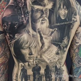 Tatuaż Kill Bill na plecach motyw: postacie styl: realistyczne