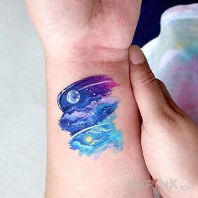 Tattoo Heaven on the wrist motif: cosmos style: Watercolor