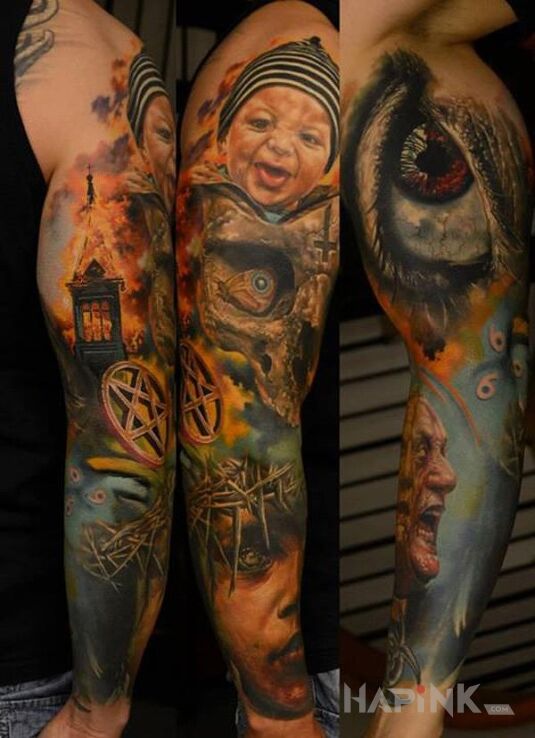Tattoo Kolorowy rękaw in sleeves motif on the forearm