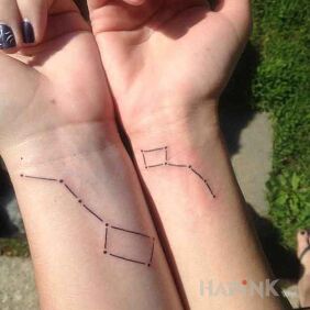 Tattoo Big and small car :) on the wrist motif: Love style: contour / linework