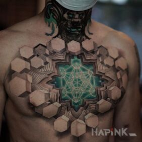 Tattoo Powerful 3D tattoo on the chest motif: colorful style: realistic
