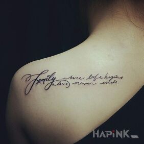 Tattoo Family on the shoulder blades motif: lettering