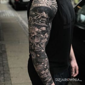 Tatuaż Samuraj! na ramieniu motyw: rękawy styl: realistyczne