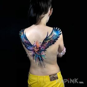 Tattoo Star phoenix on the shoulder blades motif: animals style: abstract
