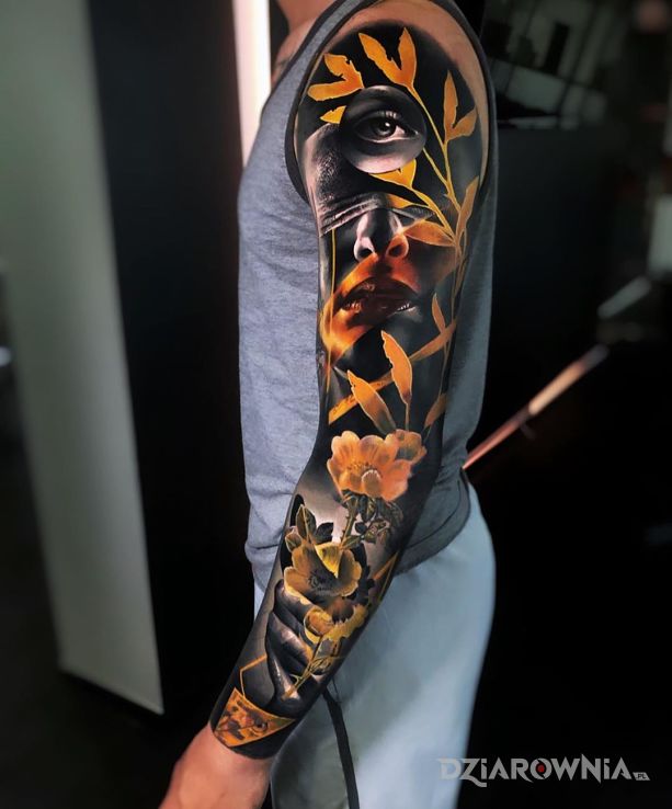 Tatuaż intensywna kolorystyka w motywie 3D i stylu realistyczne na ramieniu