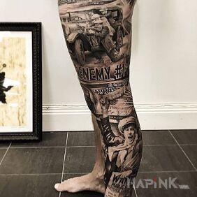 Tattoo The interwar years on the calf motif: legsleeves style: realistic