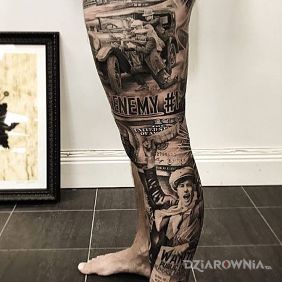 Tatuaż Lata międzywojenne na nodze motyw: nogawki styl: realistyczne