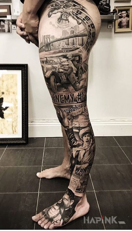 Tattoo Lata międzywojenne in legsleeves motif and realistic style on the leg