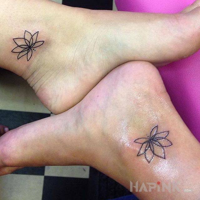 Tattoo Lilie in Love motif and contour / linework style near the ankle