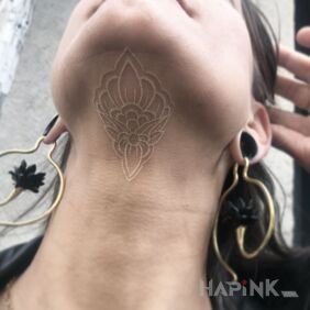 Tattoo A pattern under the jaw on the throat motif: other style: white ink