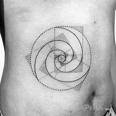 Tattoo Spirala in other motif and dotwork style on the stomach