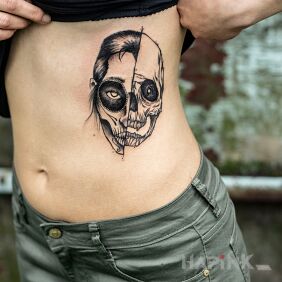 Tattoo Sketch Seby on the ribs motif: skulls style: graphic / illustrative