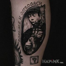 Tattoo Stanislav Grzesiuk on the calf motif: faces style: graphic / illustrative