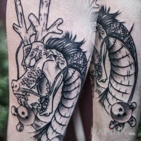 Tattoo Dragon Ball Z on the forearm motif: characters style: cartoon / comic book