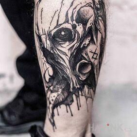 Tattoo Demon on the calf motif: dark style: sketch