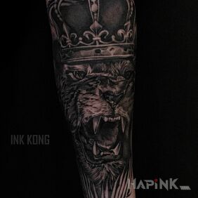 Tattoo The Lion King on the forearm motif: animals style: realistic