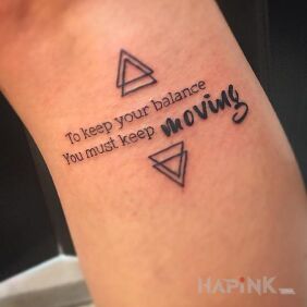Tattoo Maintaining balance on the forearm motif: black and gray style: calligraphy