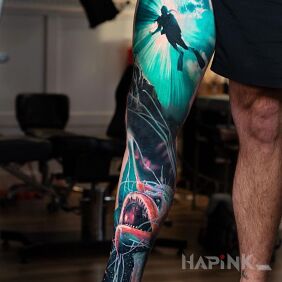 Tattoo Underwater world on the calf motif: legsleeves style: realistic