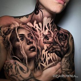 Tatuaż Dziewczyna na dziewczynie ? na klatce motyw: 3D styl: realistyczne