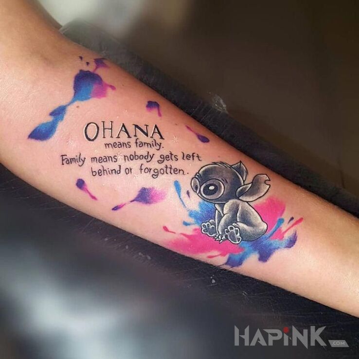 Tattoo Rodzina in characters motif and graphic / illustrative style on the forearm
