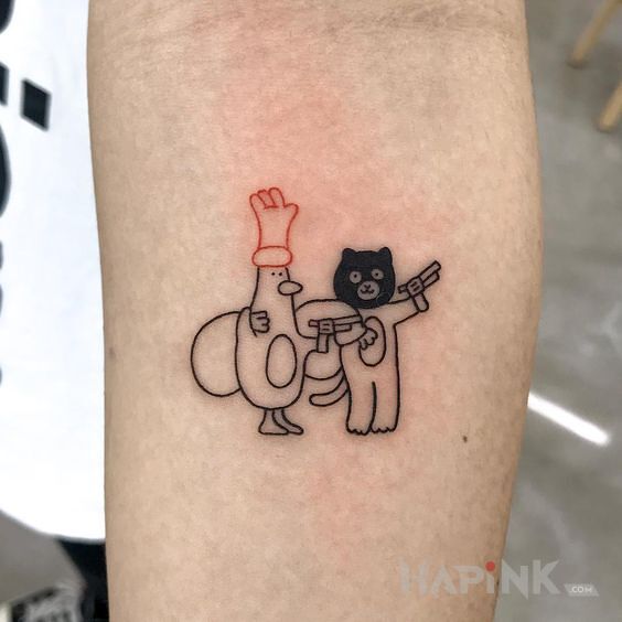 Tattoo Rabusie in characters motif and contour / linework style on the forearm