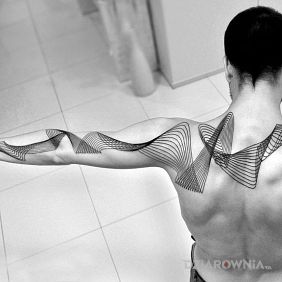 Tatuaż Fale z lini na łopatkach motyw: pozostałe styl: kontury / linework