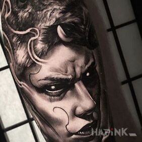 Tattoo Demonic figure on the forearm on the forearm motif: animals style: realistic