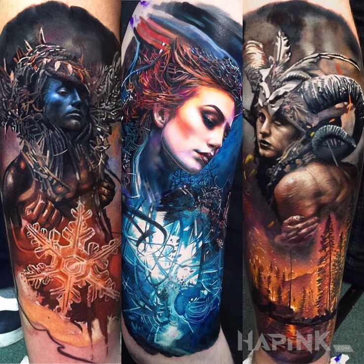 Tattoo Realizm 100% in colorful motif and realistic style on the upper arm