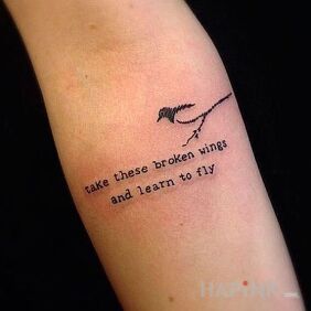 Tattoo Broken wings on the forearm motif: animals style: calligraphy