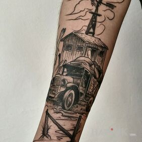 Tattoo John Steinbeck / The Grapes of Wrath on the forearm motif: other style: graphic / illustrative