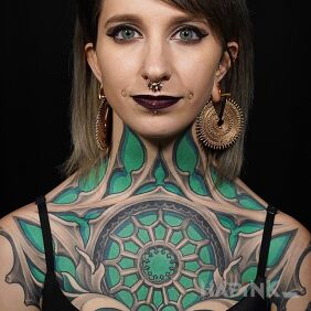 Tattoo Stained glass on the chest motif: Stained glass style: graphic / illustrative