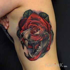 Tattoo Skull of a prehistoric animal on the ribs motif: 3D