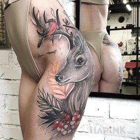 Tattoo Deer on the leg motif: animals style: graphic / illustrative