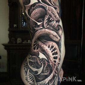 Tattoo Two hoses on the ribs motif: 3D style: realistic