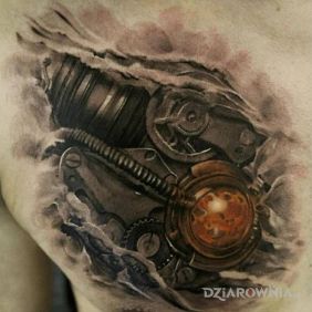 Tatuaż Blacha pod skora na klatce motyw: steampunk styl: realistyczne