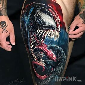 Tattoo The Mighty Venom on the leg motif: colorful style: realistic