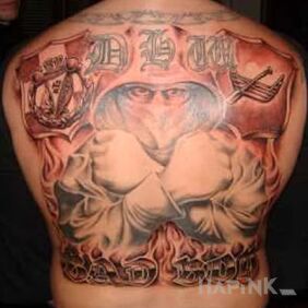 Tattoo Bad Boy Hooligans on the back motif: Prison