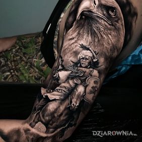Tatuaż Orzeł z Indianinem na ramieniu motyw: indiańskie styl: realistyczne