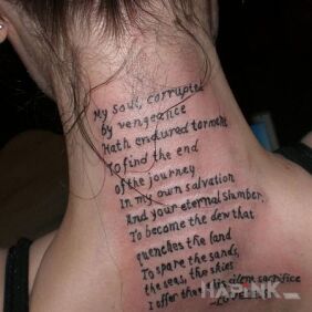 Tattoo Text excerpt on the nape motif: lettering