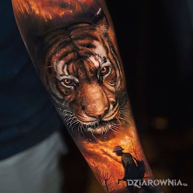Tatuaż Tygrys tiger w motywie postacie i stylu realistyczne na przedramieniu